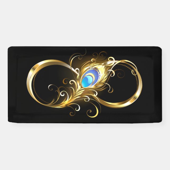 Infinity with Golden Peacock Feather Banner (Horizontal)