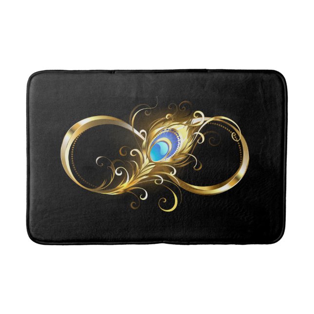 Infinity with Golden Peacock Feather Bath Mat (Front)