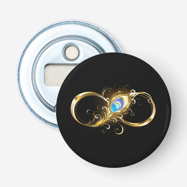 Infinity with Golden Peacock Feather Bottle Opener (Front)