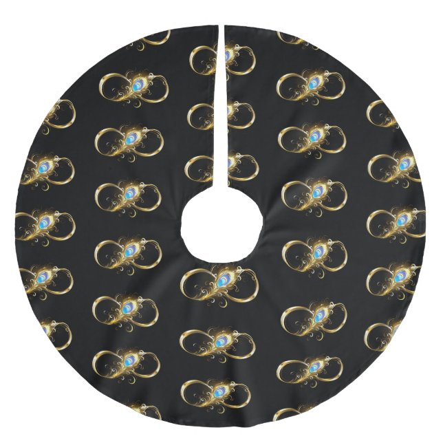 Infinity with Golden Peacock Feather Brushed Polyester Tree Skirt (Front)