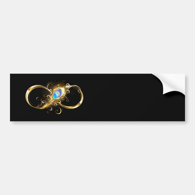 Infinity with Golden Peacock Feather Bumper Sticker (Front)