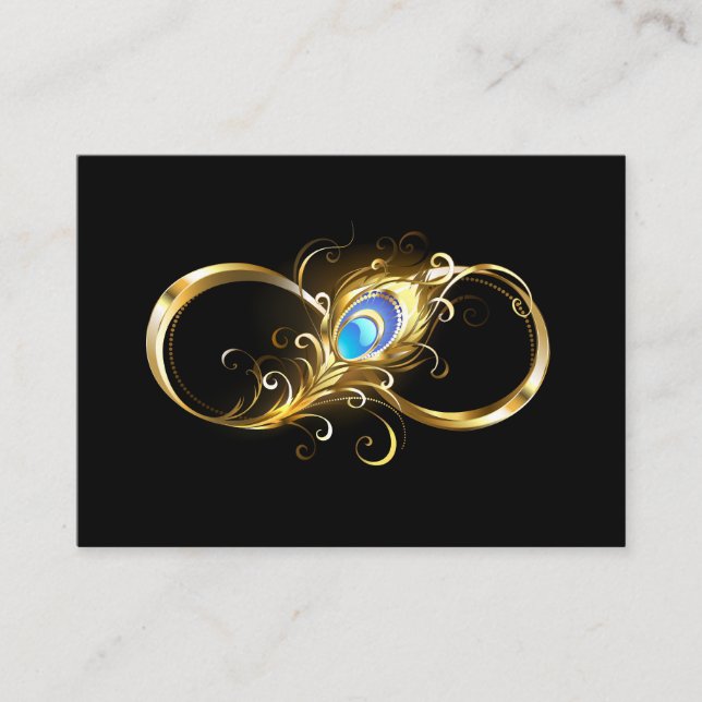 Infinity with Golden Peacock Feather Business Card (Front)