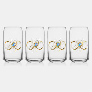 Infinity with Golden Peacock Feather Can Glass