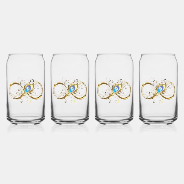 Infinity with Golden Peacock Feather Can Glass (Front)