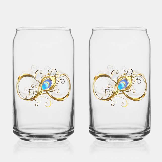 Infinity with Golden Peacock Feather Can Glass (Front)