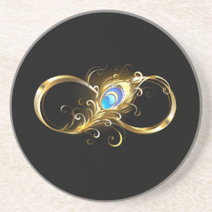 Infinity with Golden Peacock Feather Coaster