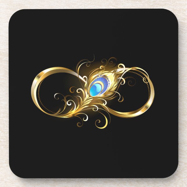 Infinity with Golden Peacock Feather Coaster (Front)
