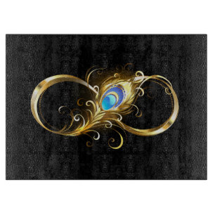 Infinity with Golden Peacock Feather Cutting Board