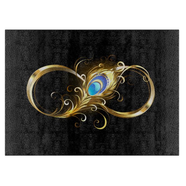 Infinity with Golden Peacock Feather Cutting Board (Front)