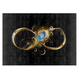 Infinity with Golden Peacock Feather Cutting Board