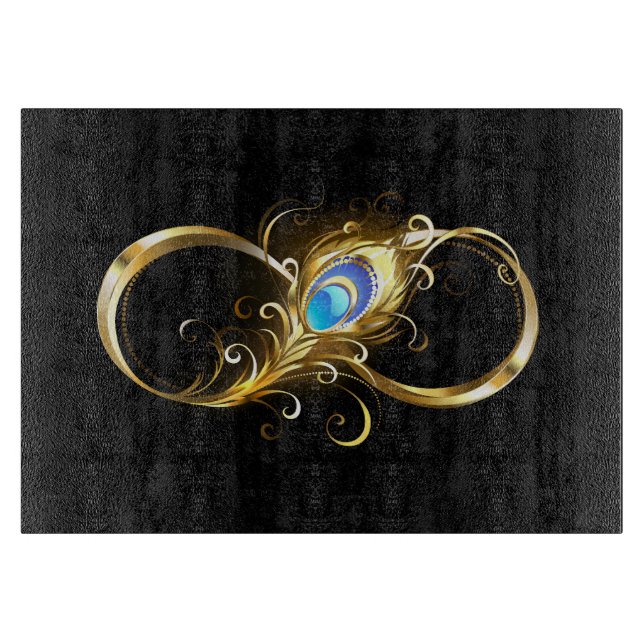 Infinity with Golden Peacock Feather Cutting Board (Front)