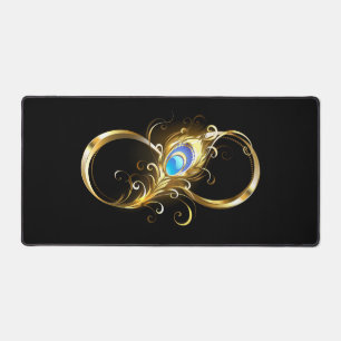 Infinity with Golden Peacock Feather Desk Mat