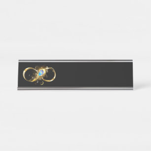 Infinity with Golden Peacock Feather Desk Name Plate