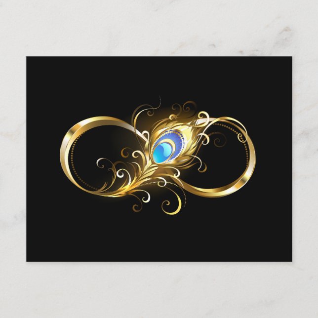 Infinity with Golden Peacock Feather Enclosure Card (Front)