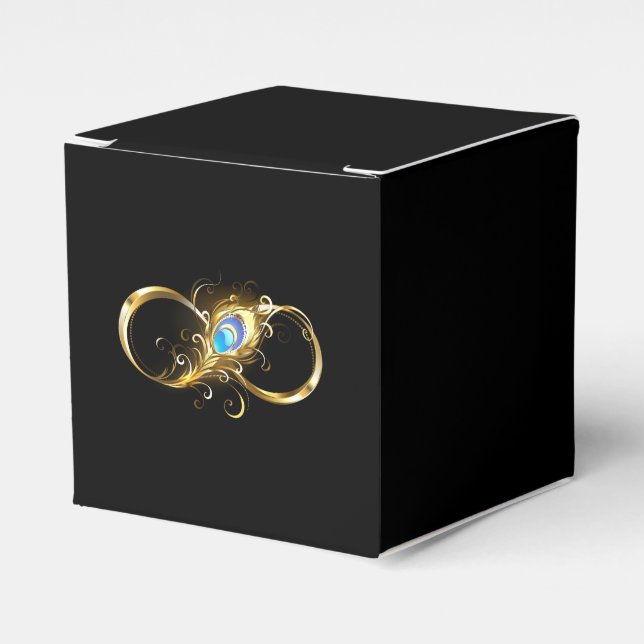 Infinity with Golden Peacock Feather Favour Box (Front Side)