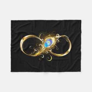 Infinity with Golden Peacock Feather Fleece Blanket