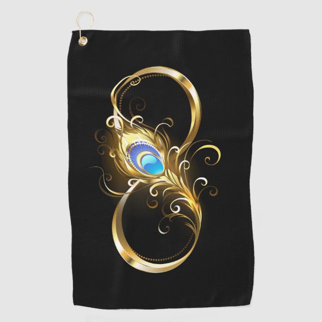 Infinity with Golden Peacock Feather Golf Towel (Front)