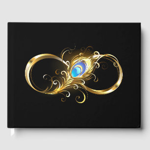 Infinity with Golden Peacock Feather Guest Book