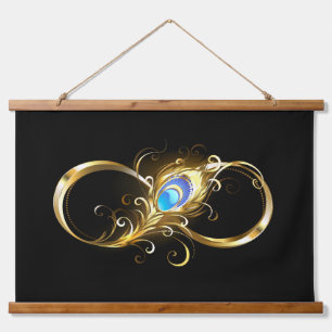 Infinity with Golden Peacock Feather Hanging Tapestry