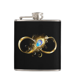 Infinity with Golden Peacock Feather Hip Flask