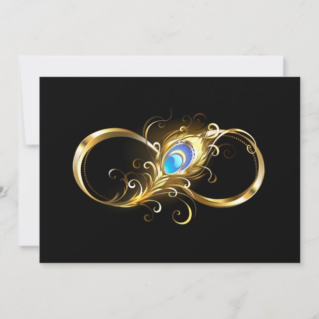 Infinity with Golden Peacock Feather Holiday Card (Front)