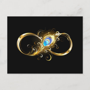 Infinity with Golden Peacock Feather Holiday Postcard