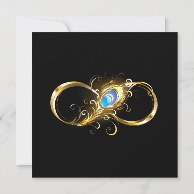 Infinity with Golden Peacock Feather Invitation (Front)