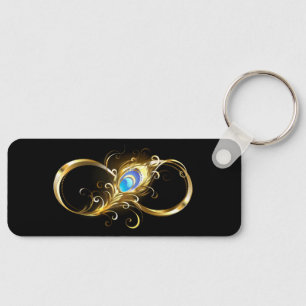 Infinity with Golden Peacock Feather Key Ring