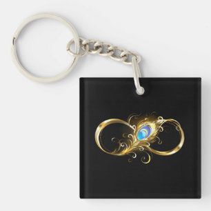 Infinity with Golden Peacock Feather Key Ring