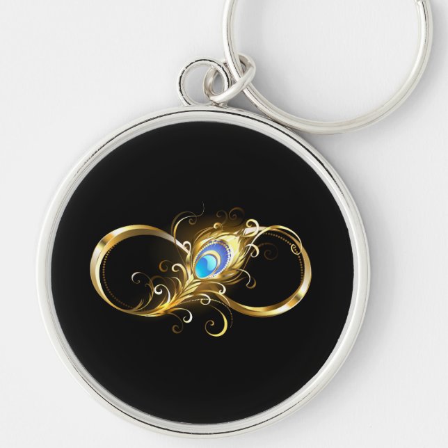 Infinity with Golden Peacock Feather Key Ring (Front)