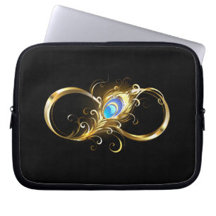 Infinity with Golden Peacock Feather Laptop Sleeve