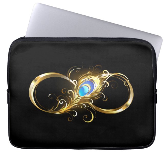 Infinity with Golden Peacock Feather Laptop Sleeve (Front)