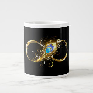 Infinity with Golden Peacock Feather Large Coffee Mug