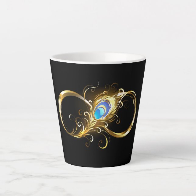 Infinity with Golden Peacock Feather Latte Mug (Front)