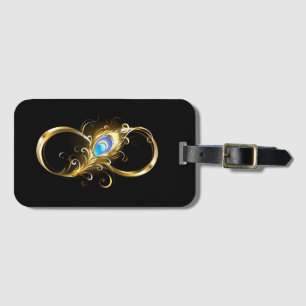 Infinity with Golden Peacock Feather Luggage Tag