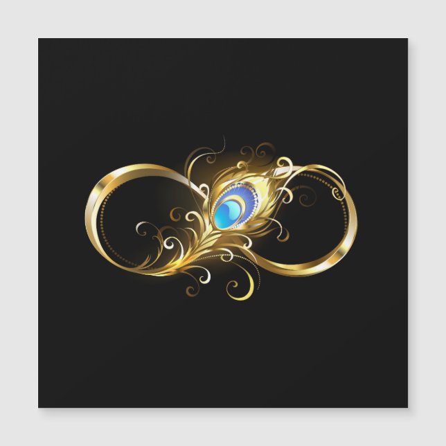 Infinity with Golden Peacock Feather Magnetic Invitation (Front)