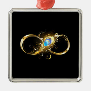 Infinity with Golden Peacock Feather Metal Ornament