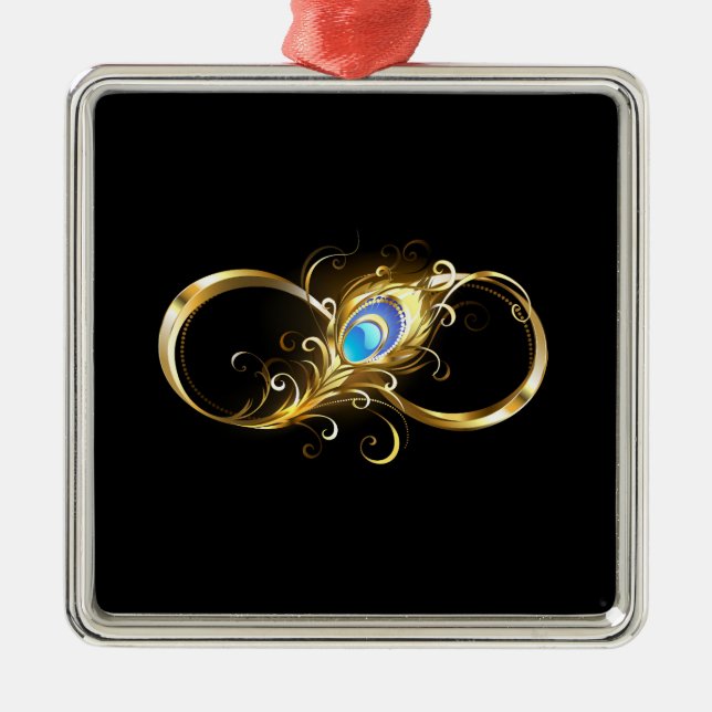 Infinity with Golden Peacock Feather Metal Ornament (Front)