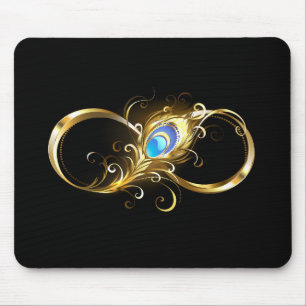 Infinity with Golden Peacock Feather Mouse Pad