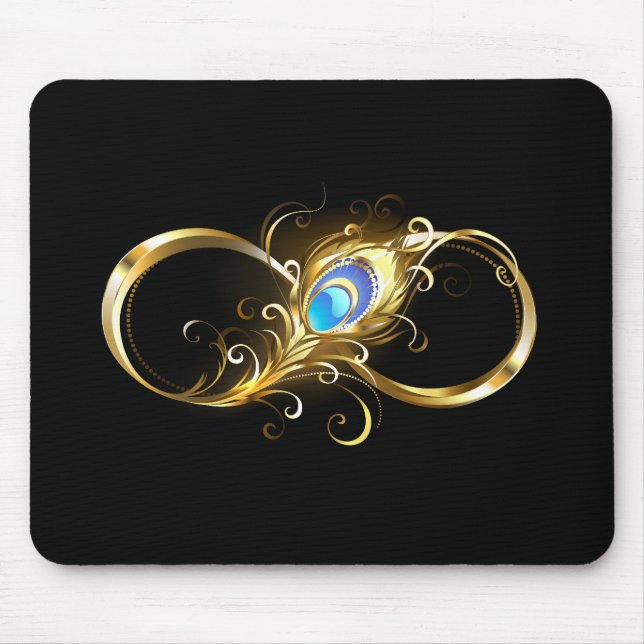 Infinity with Golden Peacock Feather Mouse Pad (Front)