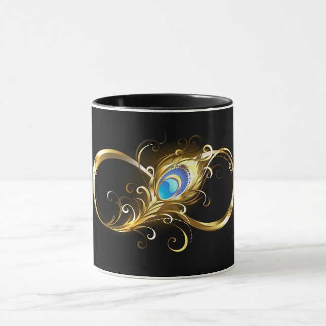 Infinity with Golden Peacock Feather Mug (Center)