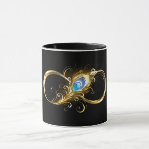 Infinity with Golden Peacock Feather Mug