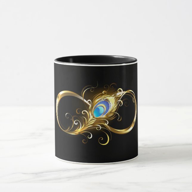 Infinity with Golden Peacock Feather Mug (Center)