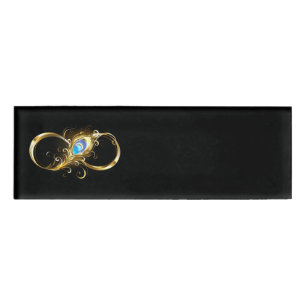 Infinity with Golden Peacock Feather Name Tag