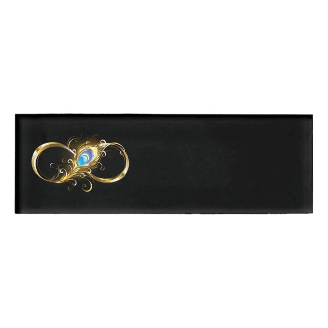 Infinity with Golden Peacock Feather Name Tag (Front)