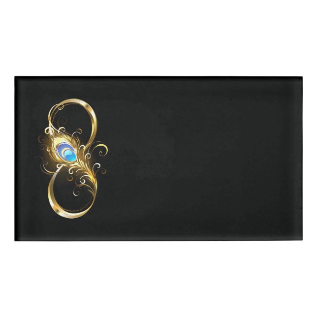 Infinity with Golden Peacock Feather Name Tag (Front)