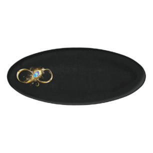 Infinity with Golden Peacock Feather Name Tag