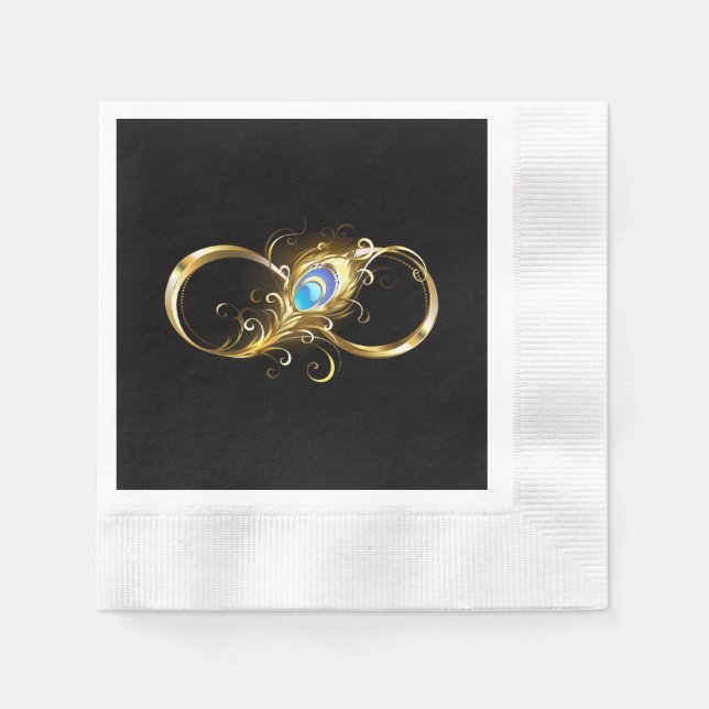Infinity with Golden Peacock Feather Napkin (Front)