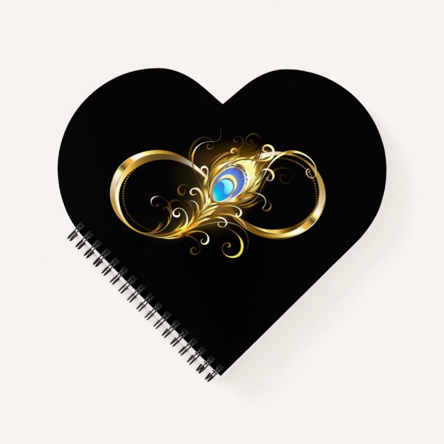 Infinity with Golden Peacock Feather Notebook (Front)
