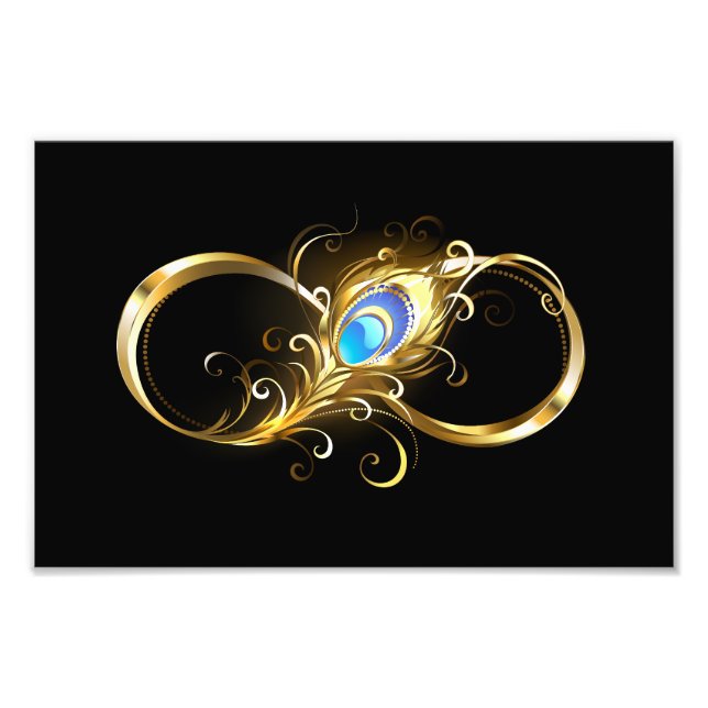 Infinity with Golden Peacock Feather Photo Print (Front)